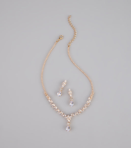 Shine Check Rhinestone Necklace And Earrings Set