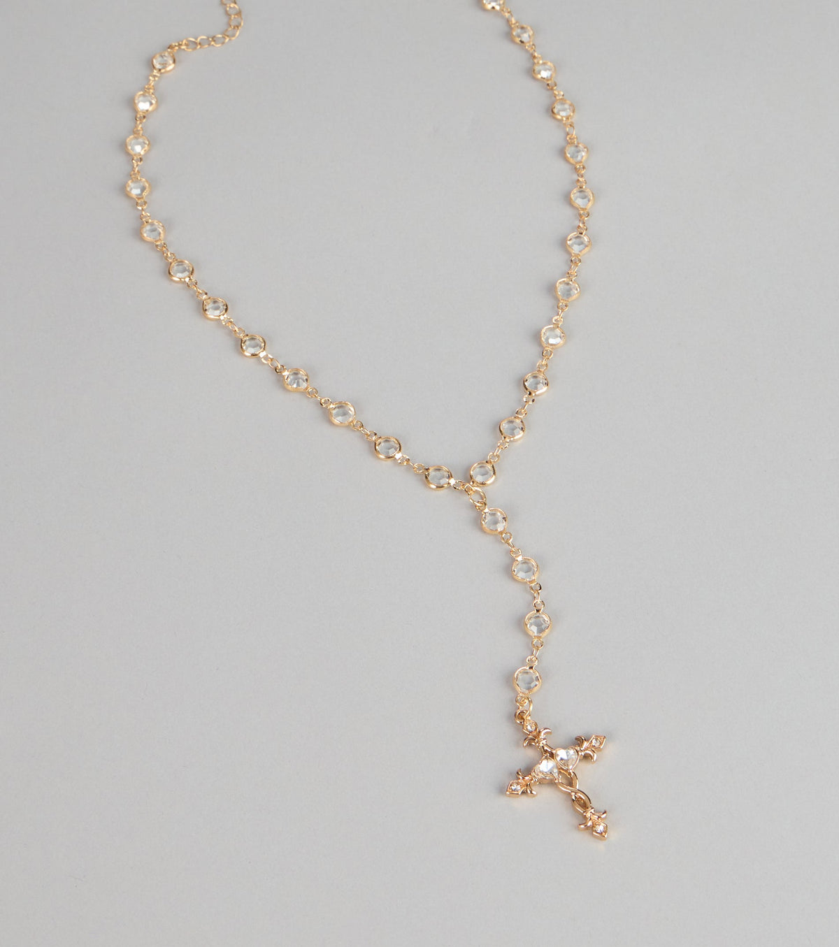 Soft Glow Rhinestone Cross Lariat Necklace