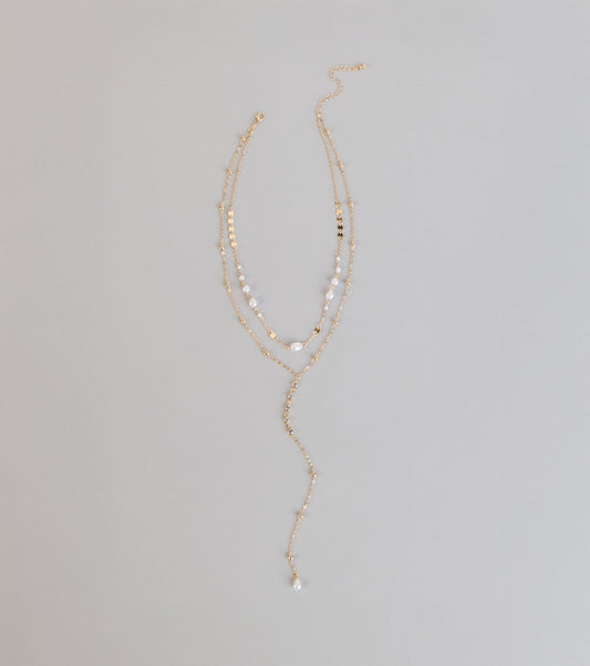 Effortlessly Elevated Pearl Beaded Lariat Necklace