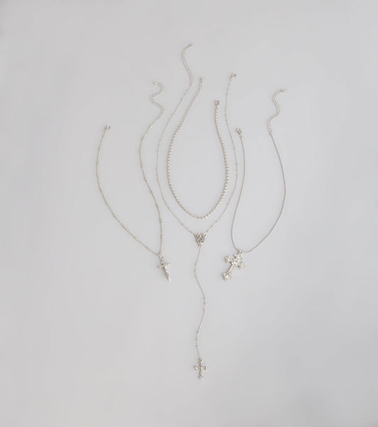 Keep It Layered Cross Charm Necklace Set