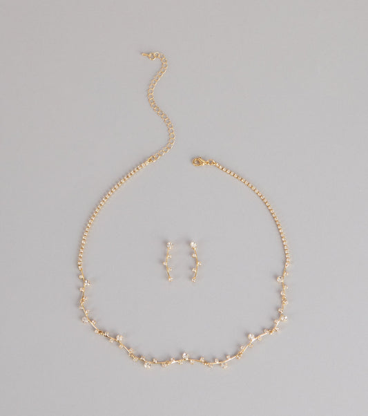 Delicate Sparkle Rhinestone Necklace And Earrings Set