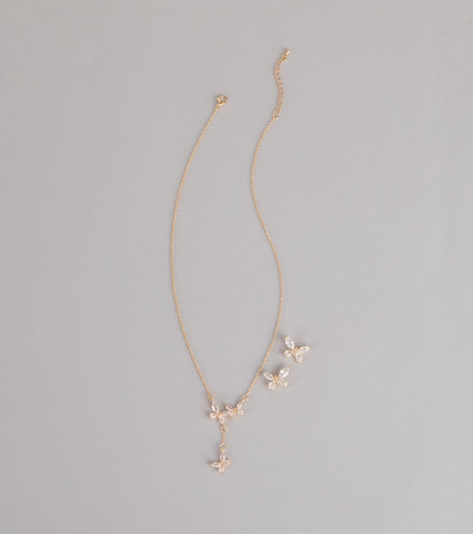 Sweet Shine Rhinestone Butterfly Necklace And Earrings Set