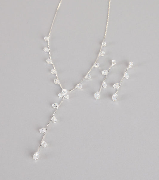 Sleek Shimmer Rhinestone Necklace And Earrings Set