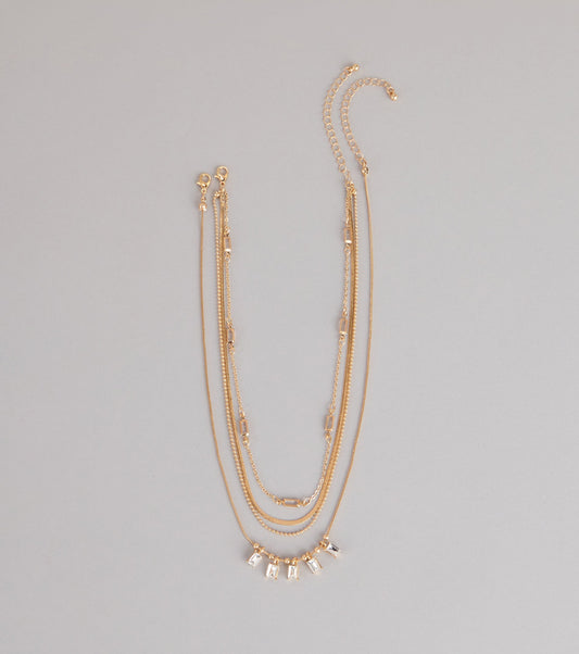 Cool Girl Shine Rhinestone Layered Necklace Set