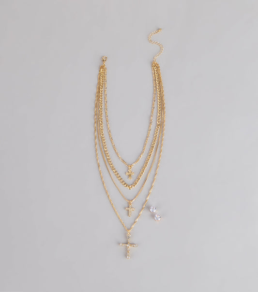 Stacked Shine Necklace And Earrings Set