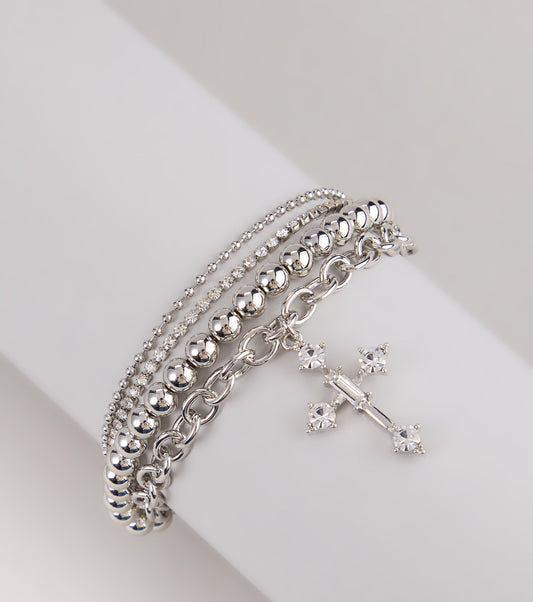 Divine Shine Cross Charm Layered Bracelet