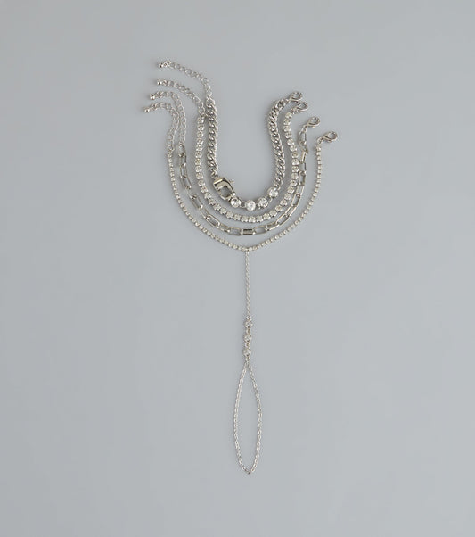 Shine On Repeat Rhinestone Hand Chain Bracelet Set