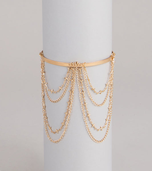 Layered Drama Cross Charm Arm Cuff