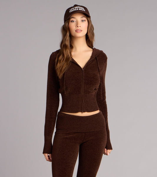 Cozy Girl Chenille Knit Zip-Up Hoodie