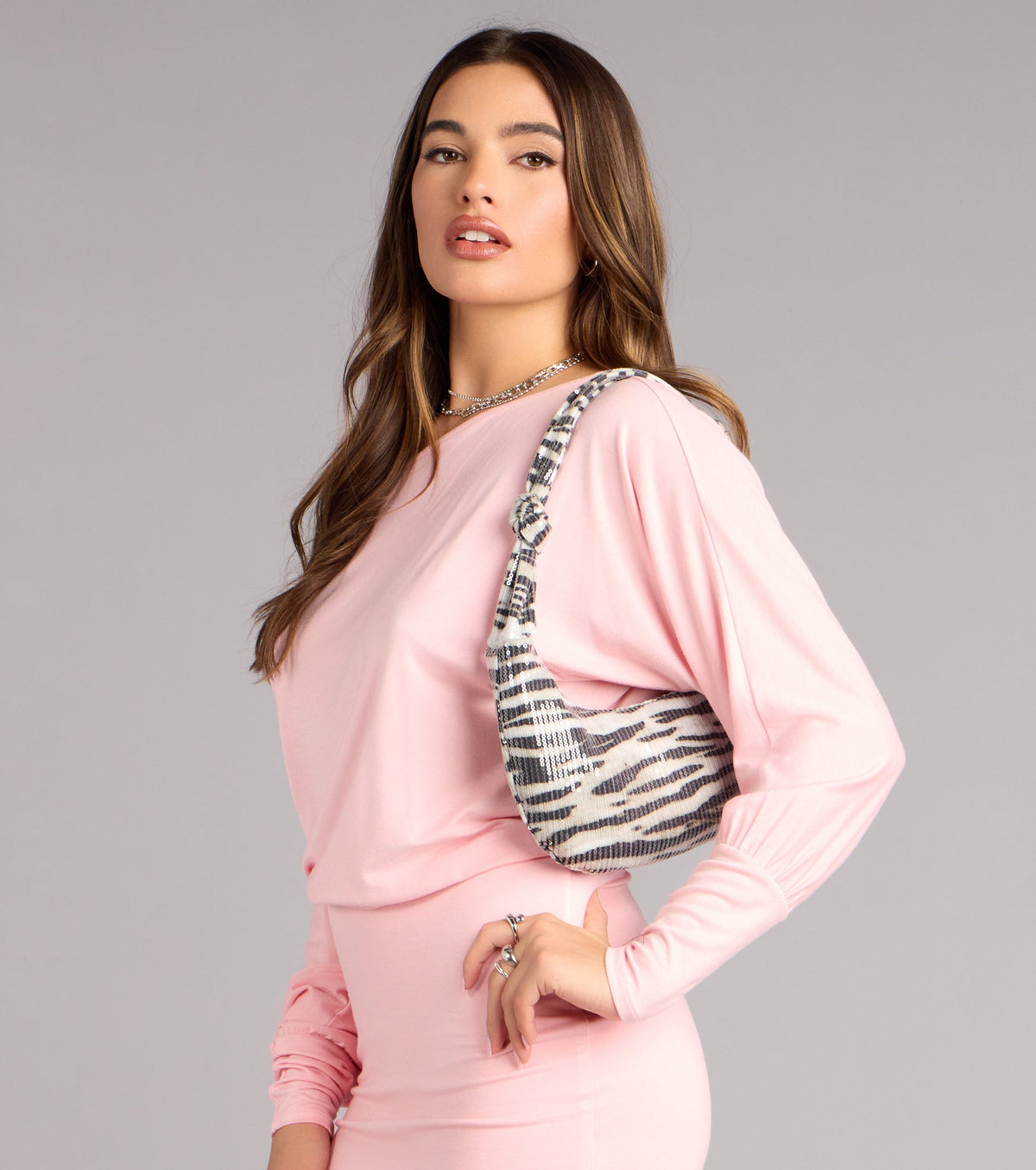 Lowkey Bold Zebra Sequin Shoulder Bag