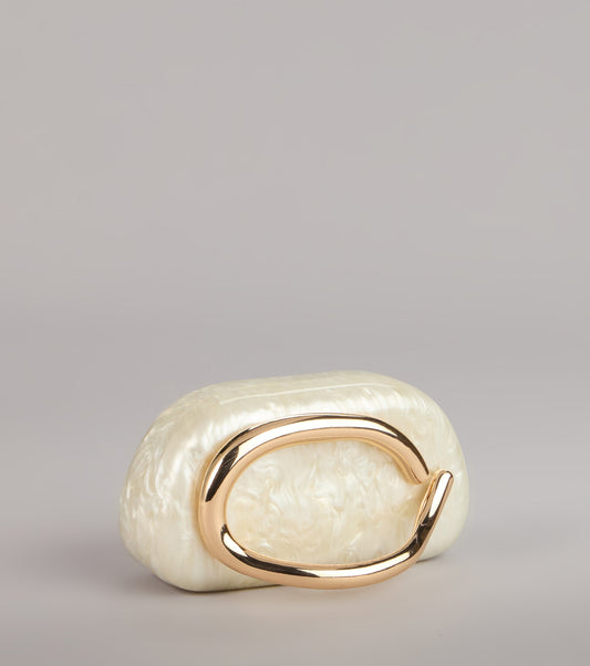 Polished Plans Pearlescent Metal Handle Clutch
