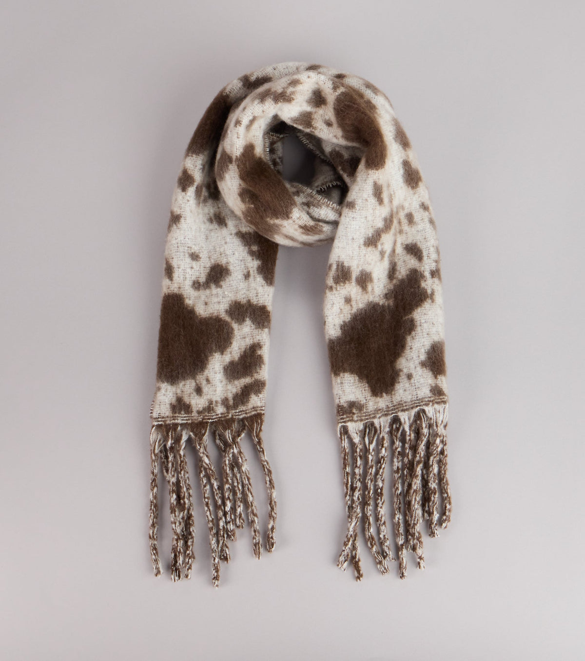 Trend Factor Cow Print Fringe Scarf