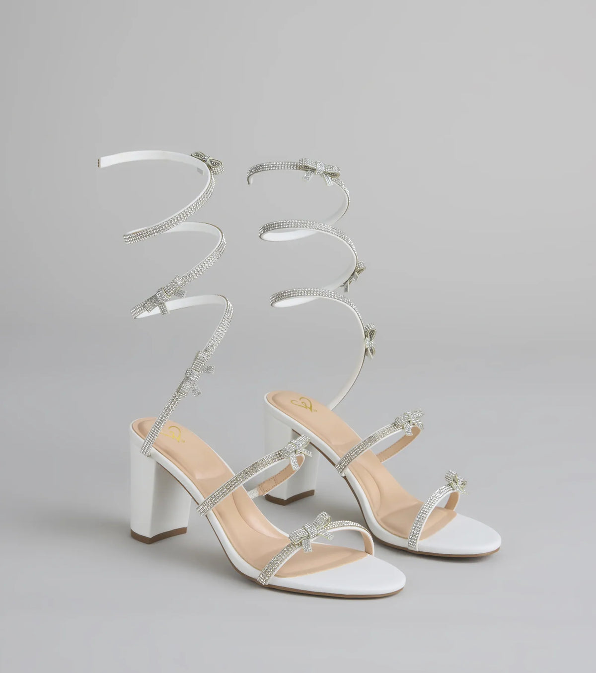 Put A Bow On It Rhinestone Bow Spiral Heels