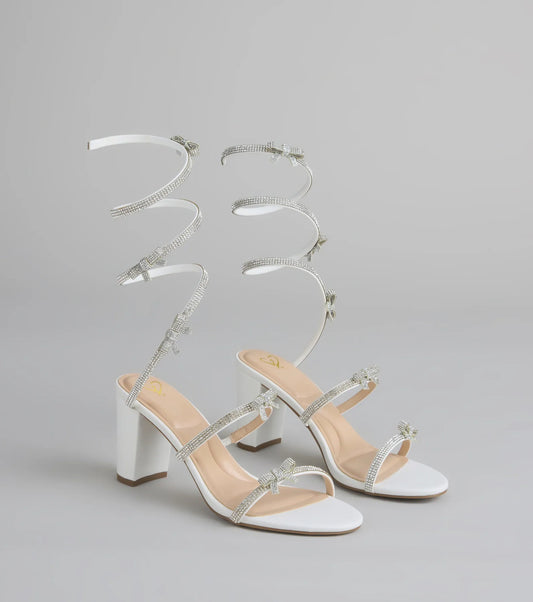 Put A Bow On It Rhinestone Bow Spiral Heels