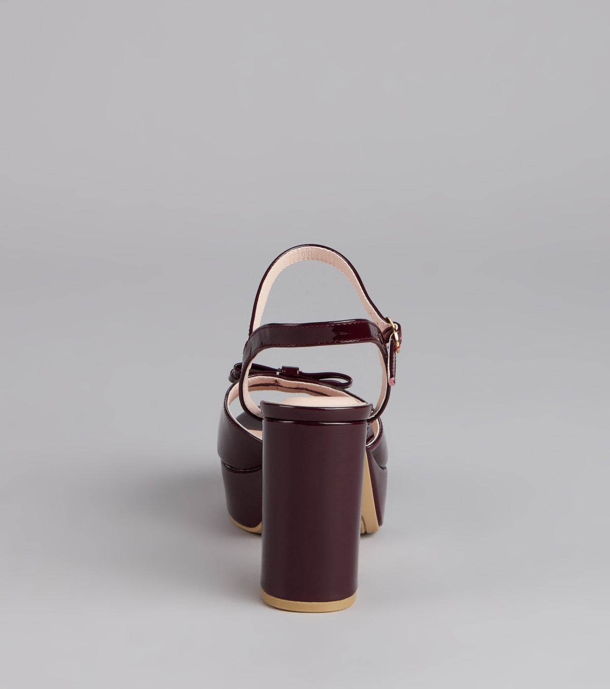Glossy Finish Bow Platform Block Heels