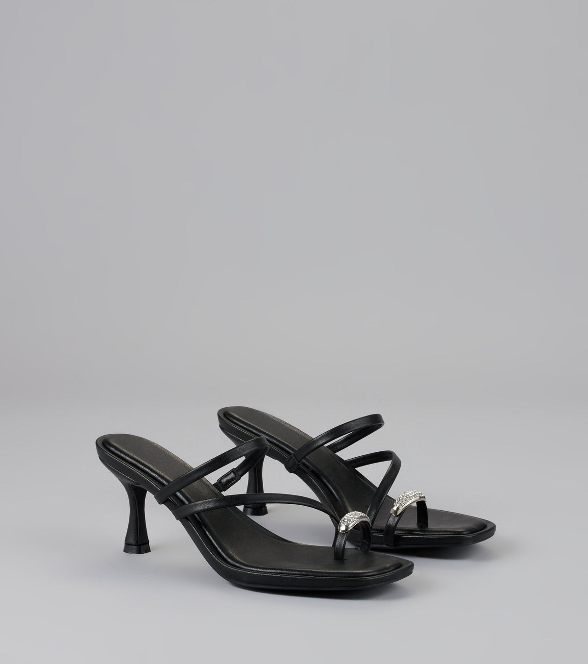 Lowkey Luxe Rhinestone Strappy Kitten Heel Mules