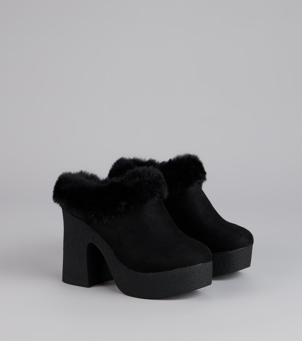 Fuzzy Feel Chunky Clog Mules
