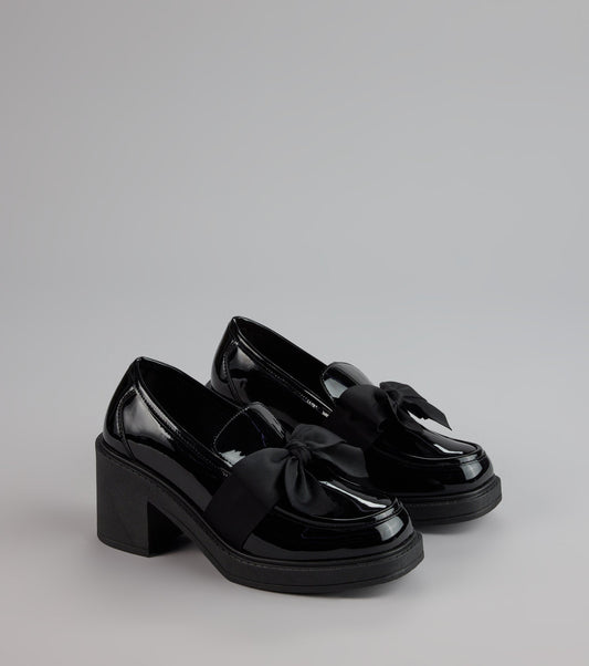 Gloss And Bow Block Heel Loafers