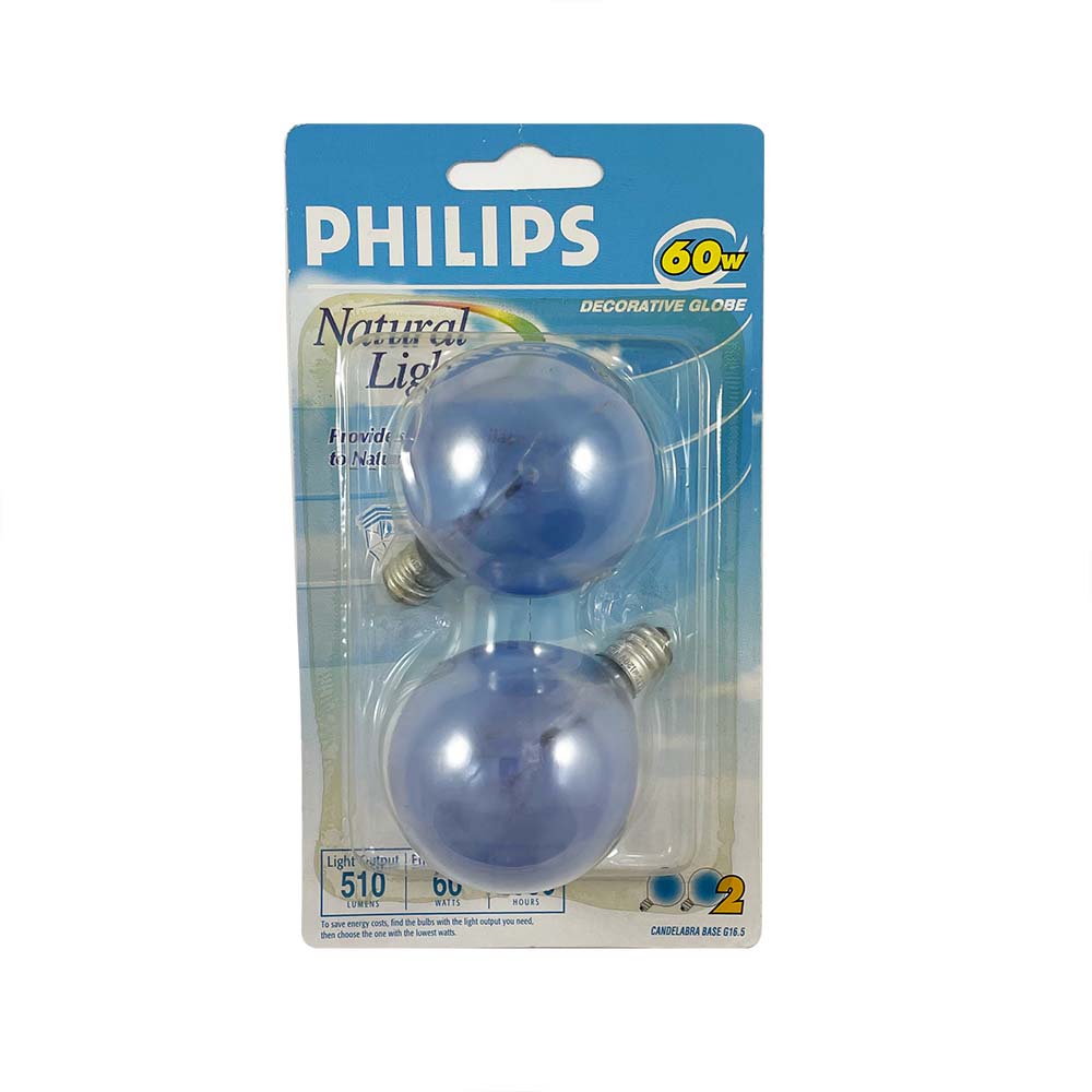 2Pk - Philips 60w G16.5 Globe E12 Candelabra Base Natural Daylight Bulb