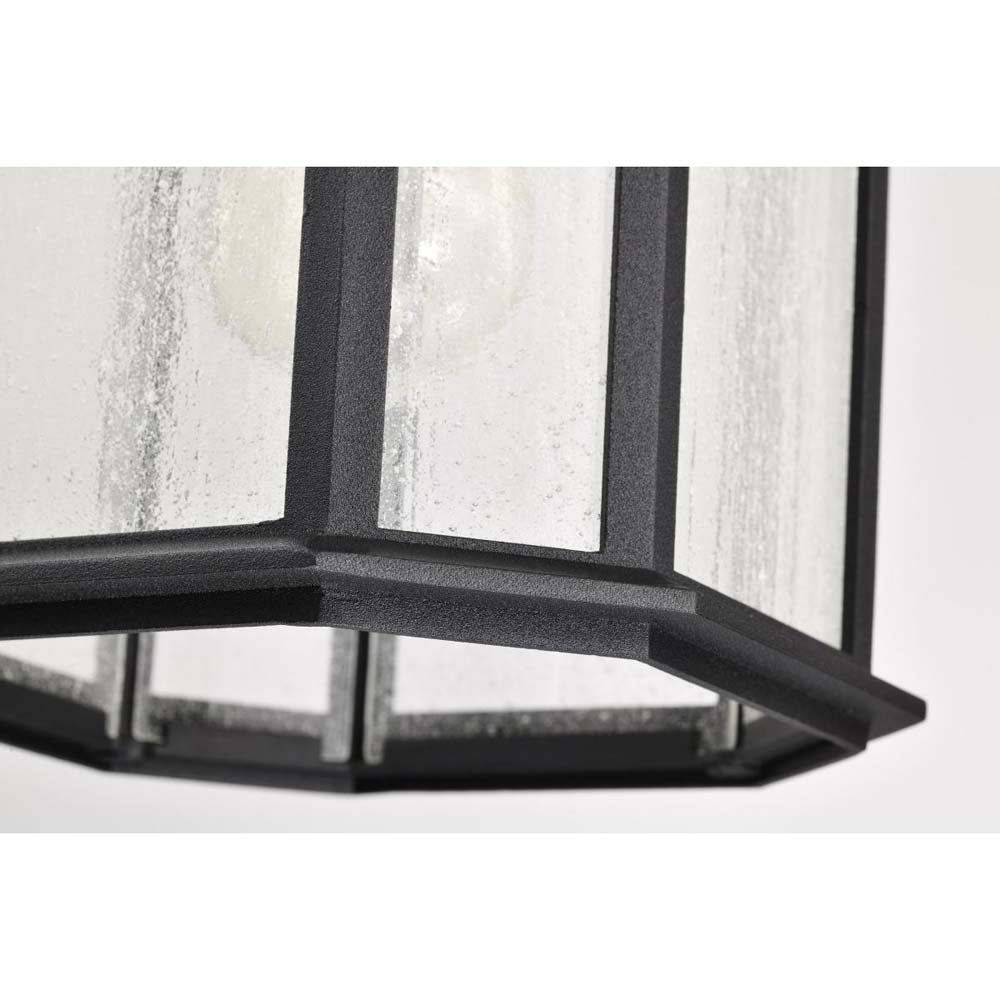 Raiden Outdoor 14.5-in Hanging Light Matte Black Finish w/ Clear Seedy Glass
