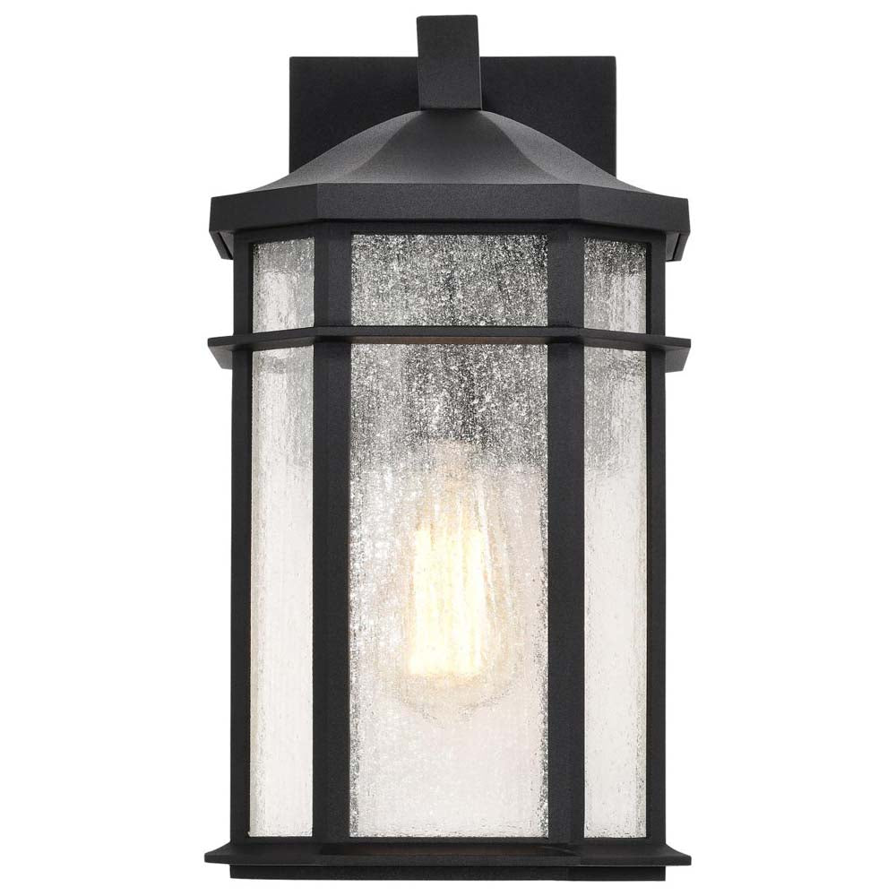 Raiden Outdoor 14-in Wall Light Matte Black Finish w/ Clear Seedy Glass 120v