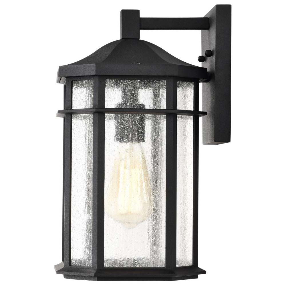Raiden Outdoor 14-in Wall Light Matte Black Finish w/ Clear Seedy Glass 120v