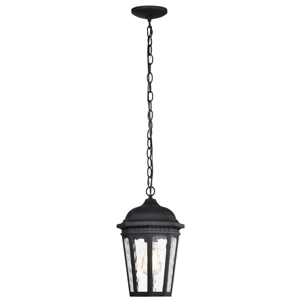 East River Outdoor 14.5-in Hanging Light Matte Black Finish w/ Clear Water Glass