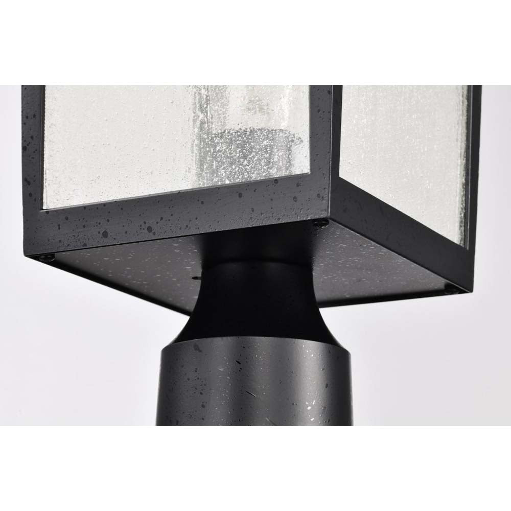 Cove Neck 16-in Post Light Lantern Textured Black Finish w/ Clear Seeded Glass