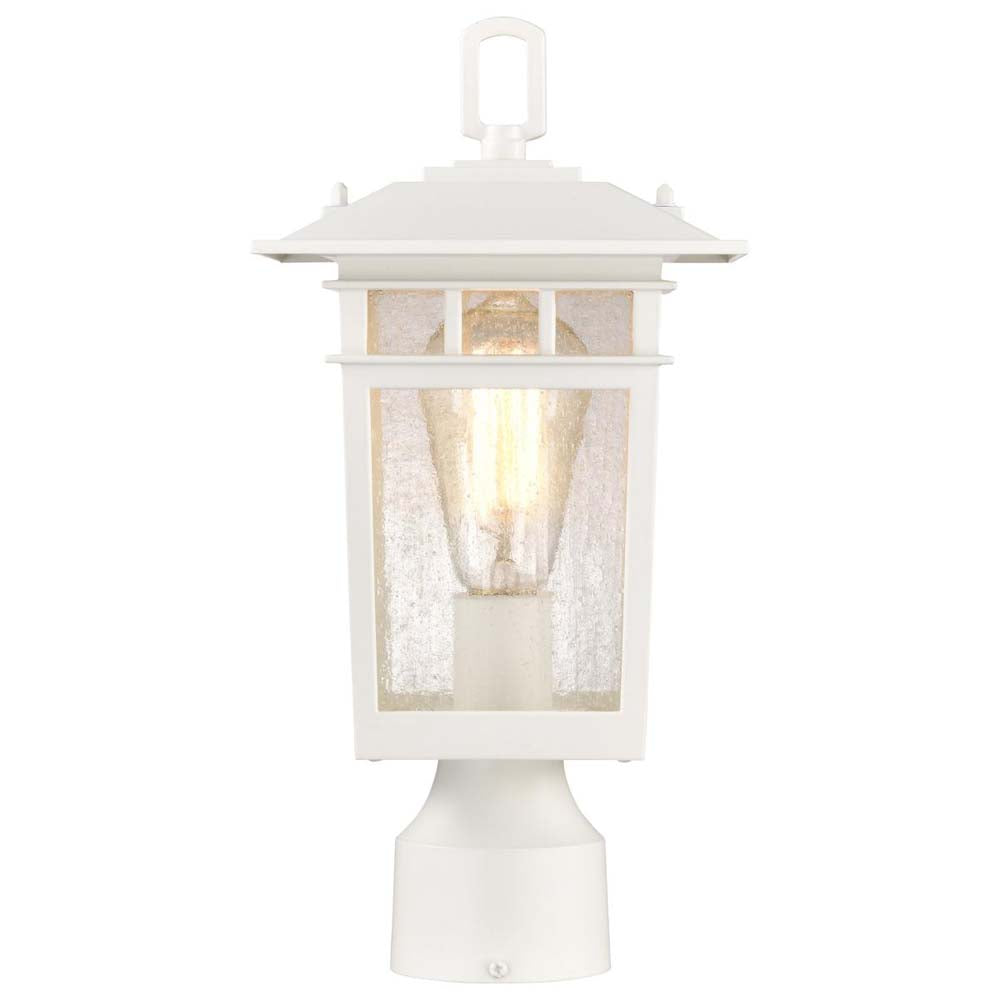 Cove Neck Outdoor 14-in Post Light Lantern White Finish w/ Clear Seeded Glass