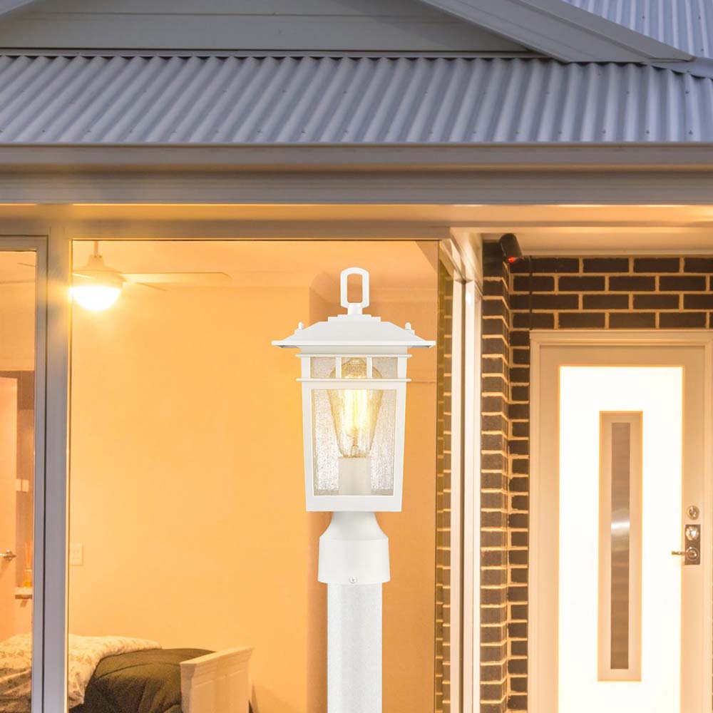 Cove Neck Outdoor 14-in Post Light Lantern White Finish w/ Clear Seeded Glass