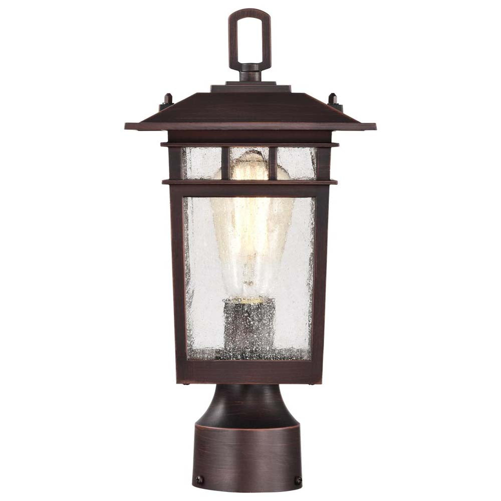 Cove Neck 14-in Post Light Lantern Rustic Bronze Finish w/ Clear Seeded Glass