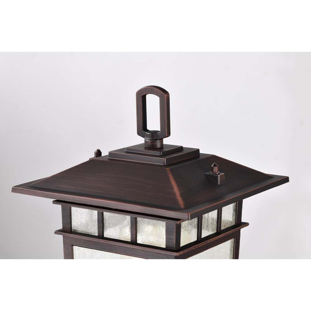 Cove Neck 14-in Post Light Lantern Rustic Bronze Finish w/ Clear Seeded Glass
