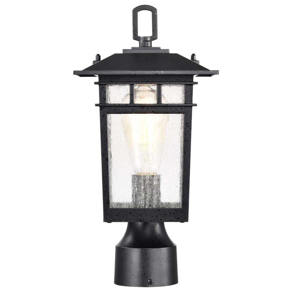 Cove Neck 14-in Post Light Lantern Textured Black Finish w/ Clear Seeded Glass