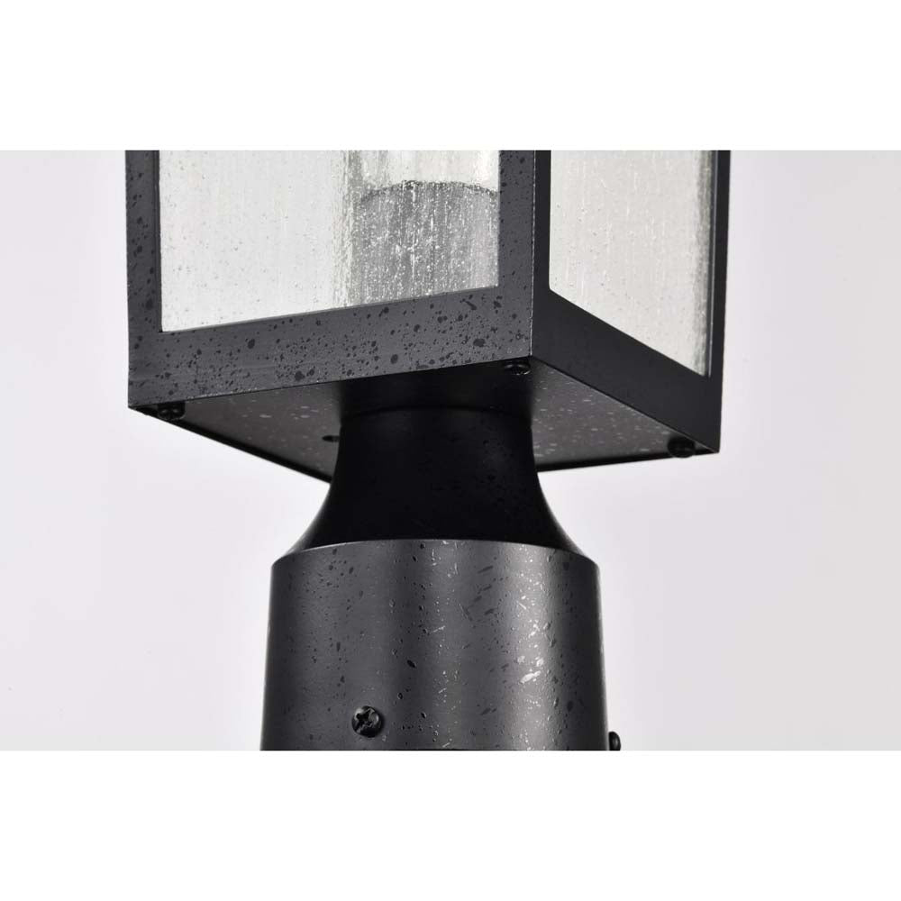 Cove Neck 14-in Post Light Lantern Textured Black Finish w/ Clear Seeded Glass