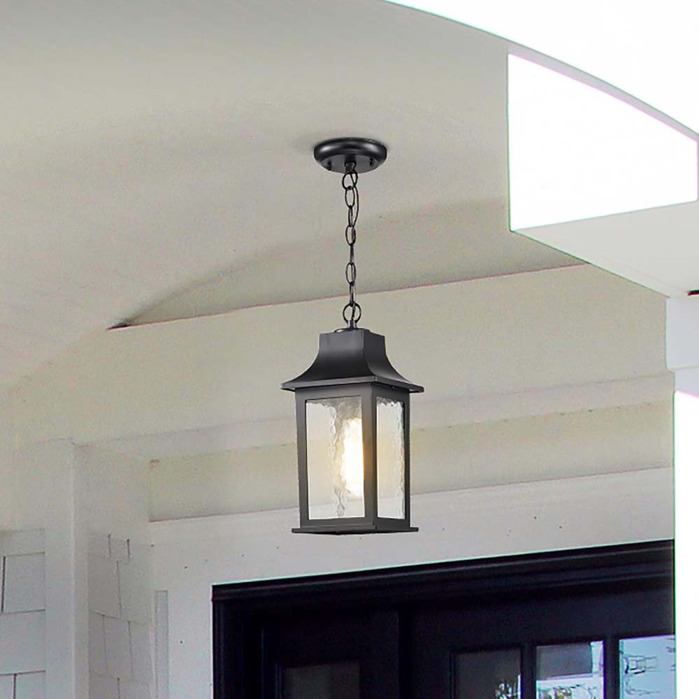 Stillwell Outdoor 14-in Hanging Light Matte Black Finish w/ Clear Water Glass