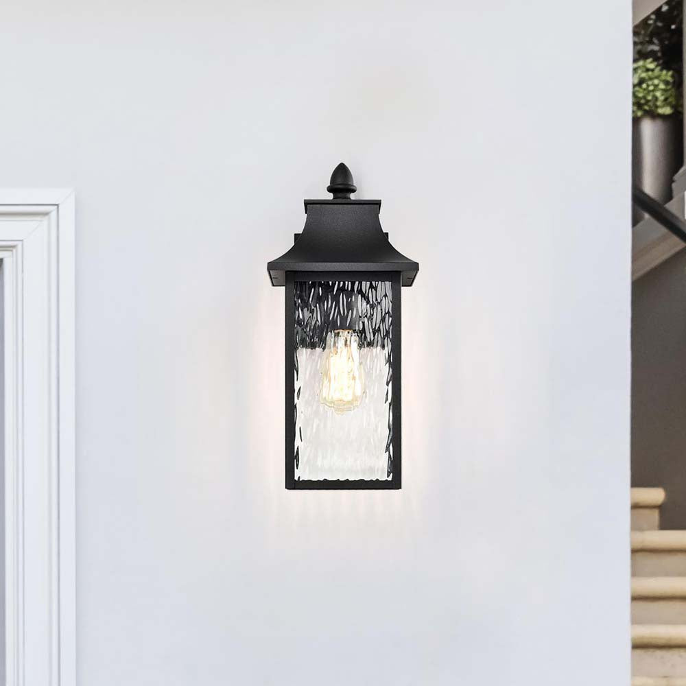 Austen Outdoor 17-in Large Wall Light Matte Black Finish w/ Clear Water Glass