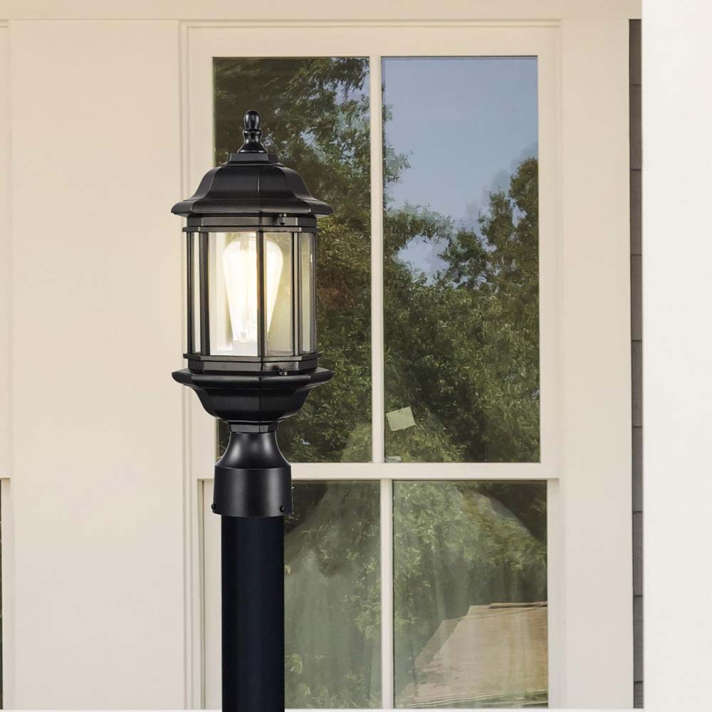 Hopkins Outdoor 16-in Small Post Light Lantern Matte Black Finish w/ Clear Glass