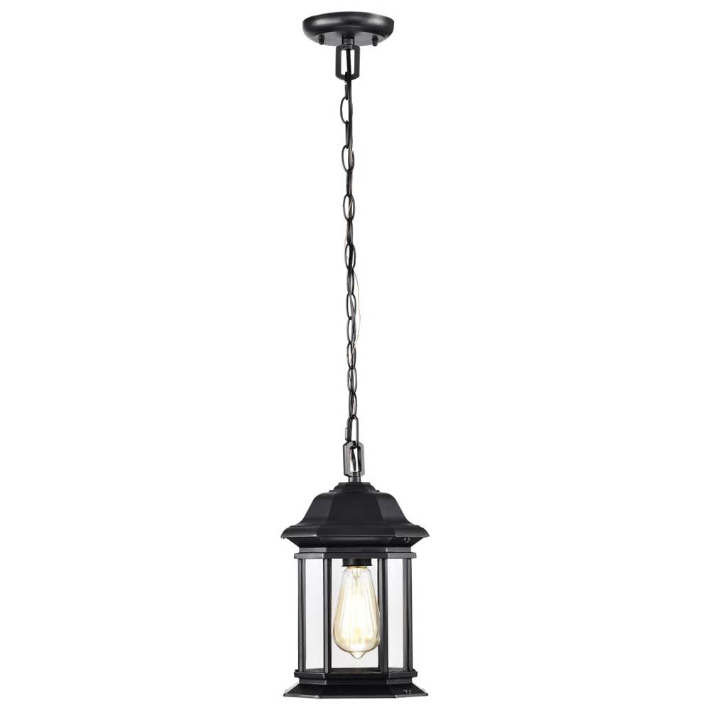 Hopkins Outdoor 12-in Hanging Lantern Matte Black Finish w/ Clear Glass