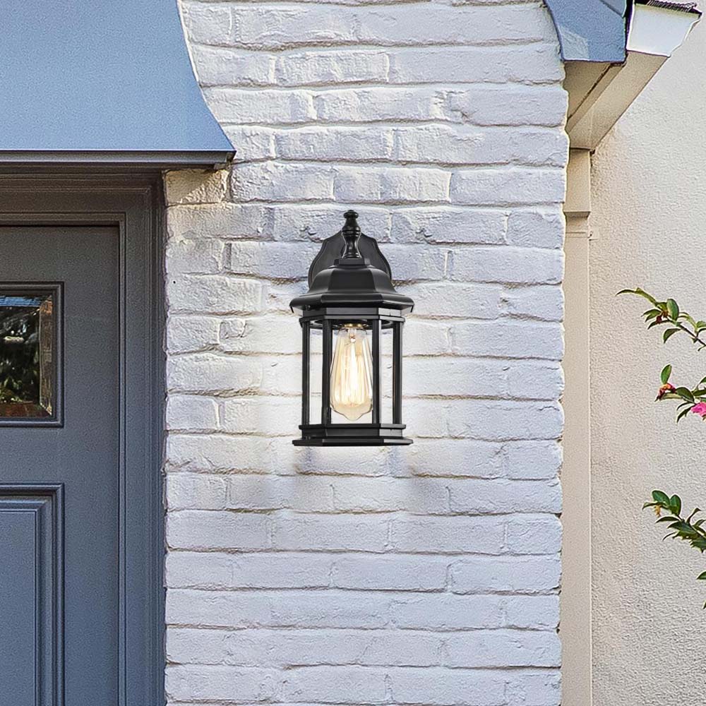 Hopkins Outdoor 12-in Small Wall Light Matte Black Finish w/ Clear Glass