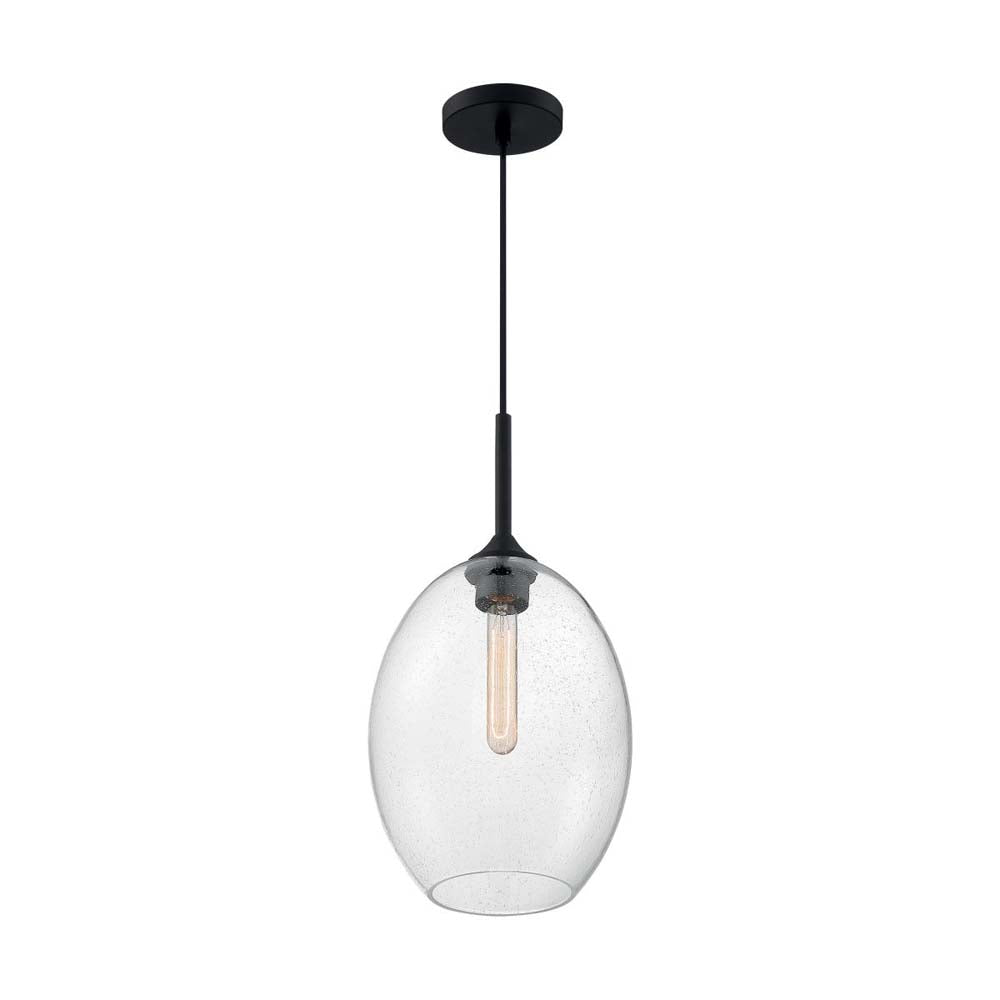 Aria Medium Pendant Fixture Matte Black Finish w/ Clear Seeded Glass 120v