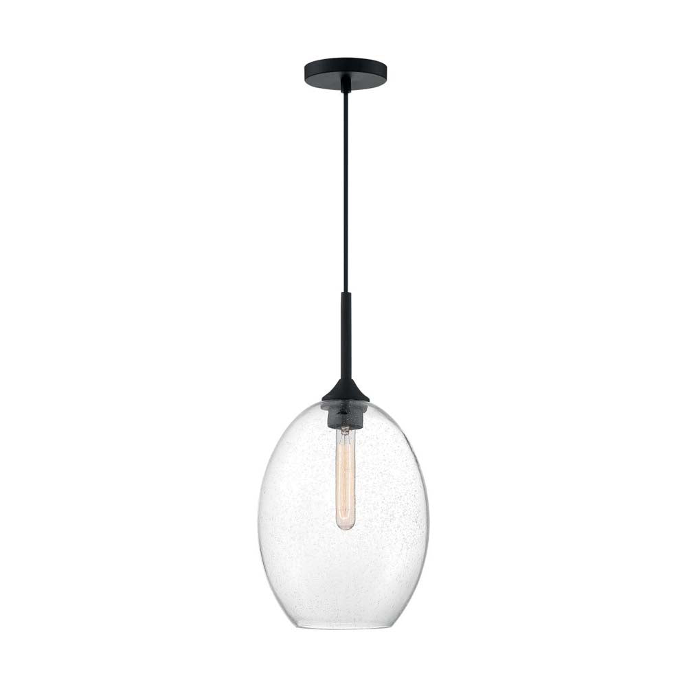 Aria Medium Pendant Fixture Matte Black Finish w/ Clear Seeded Glass 120v