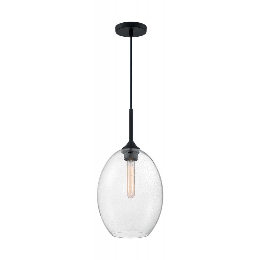 Aria Medium Pendant Fixture Matte Black Finish w/ Clear Seeded Glass 120v