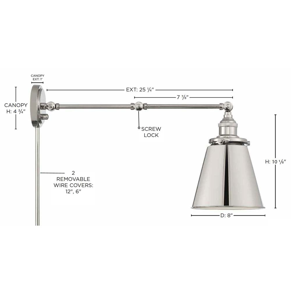 Bayard Swing Arm Lamp Polished Nickel w/ Switch 120v
