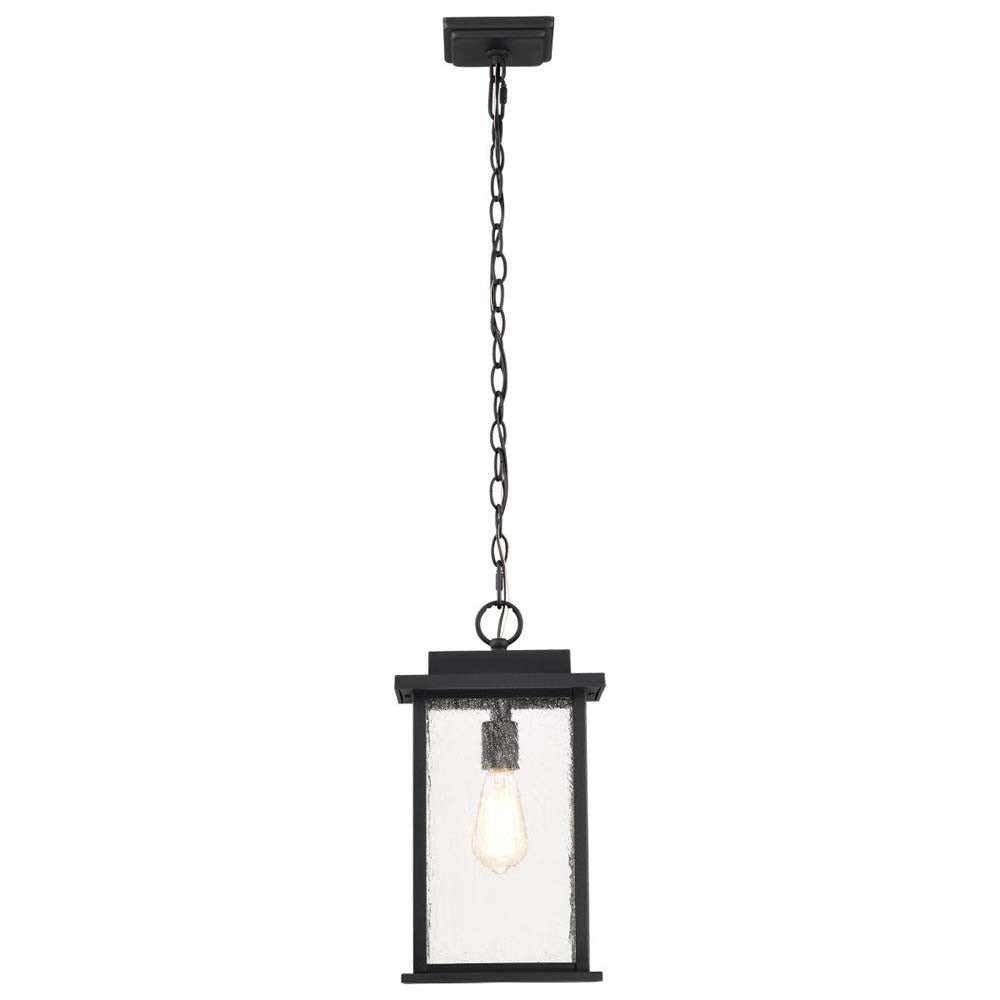 Sullivan Outdoor 16-in Hanging Light Matte Black Finish w/ Clear Seedy Glass