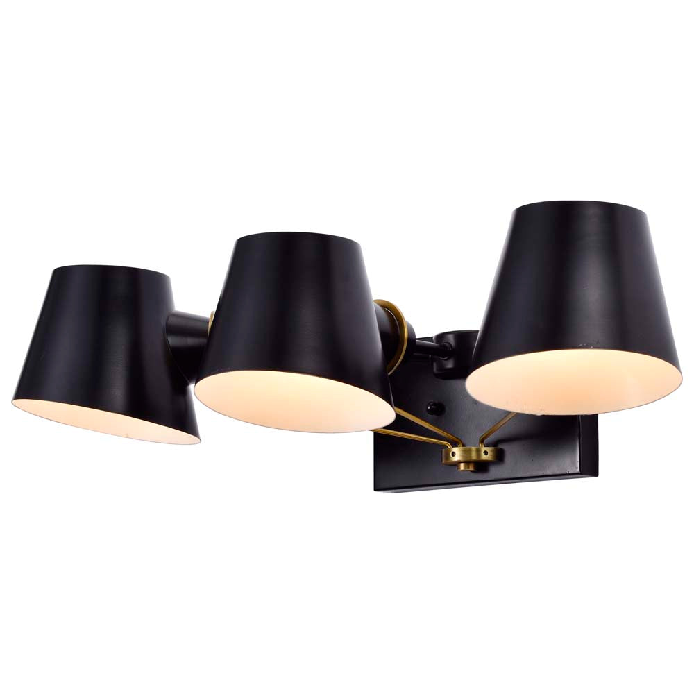 Baxter 3 Light Vanity Black with Burnished Brass