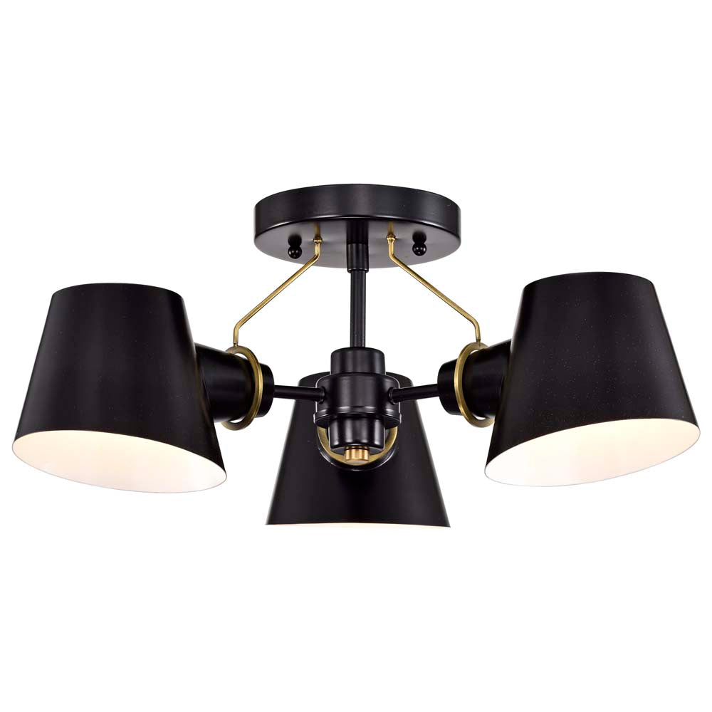 Baxter 3-Light Semi-Flush Black with Burnished Brass
