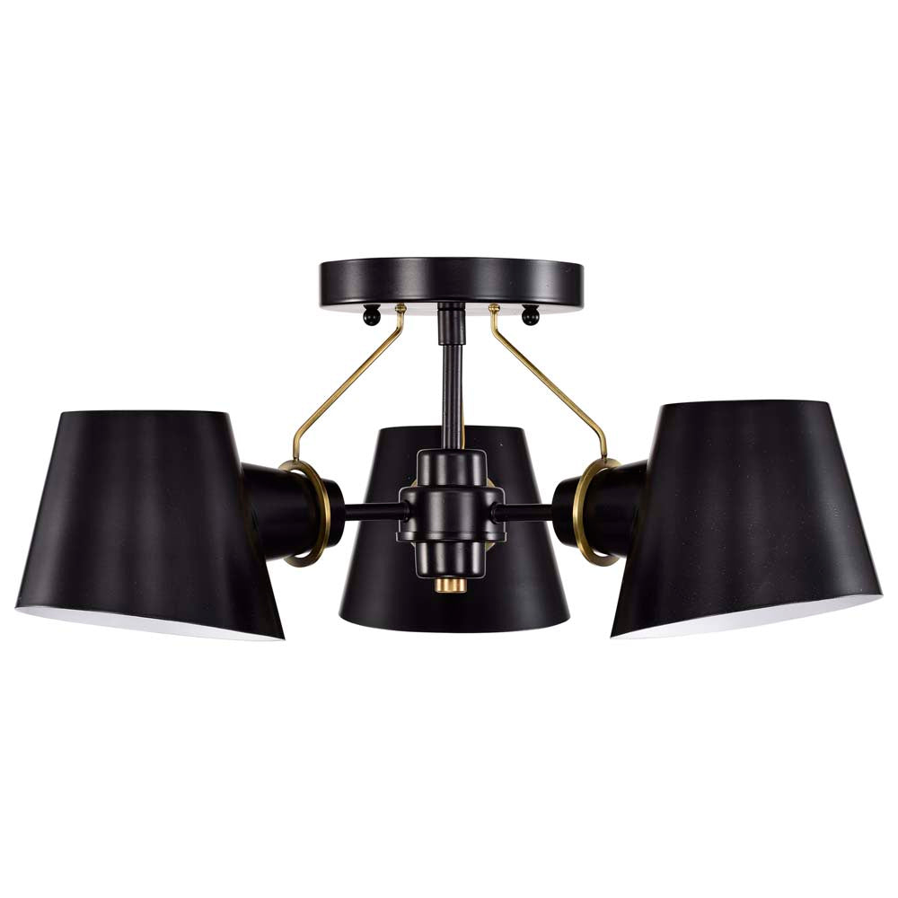 Baxter 3-Light Semi-Flush Black with Burnished Brass