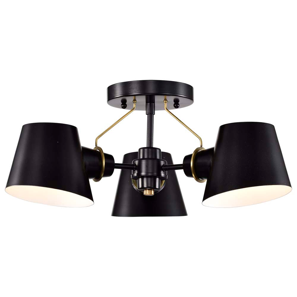 Baxter 3-Light Semi-Flush Black with Burnished Brass