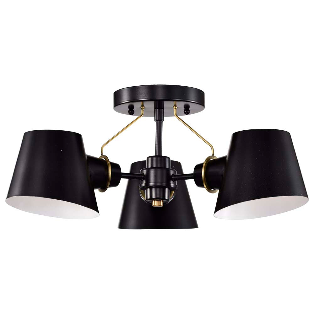 Baxter 3-Light Semi-Flush Black with Burnished Brass