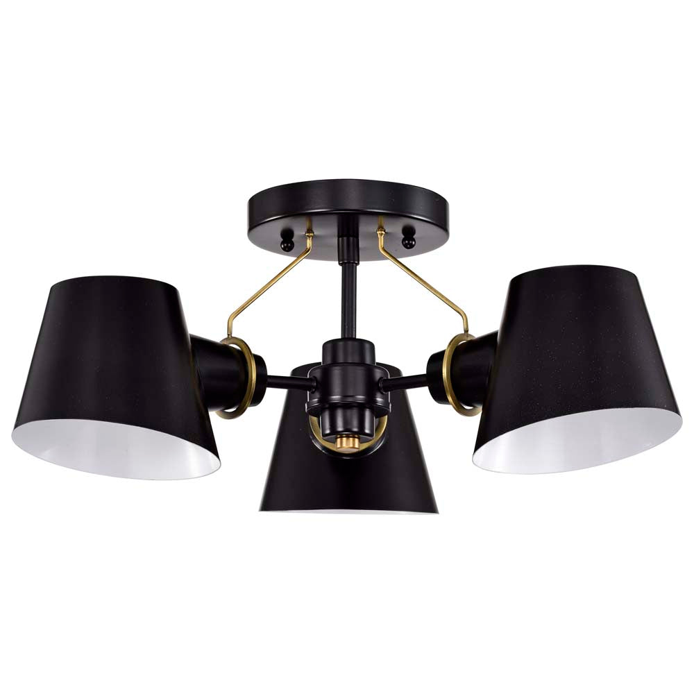 Baxter 3-Light Semi-Flush Black with Burnished Brass